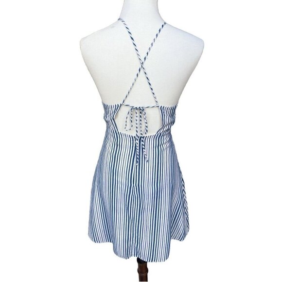 Lush Womens White Blue Striped Strappy Mini Dress Size S Preowned - Picture 10 of 12